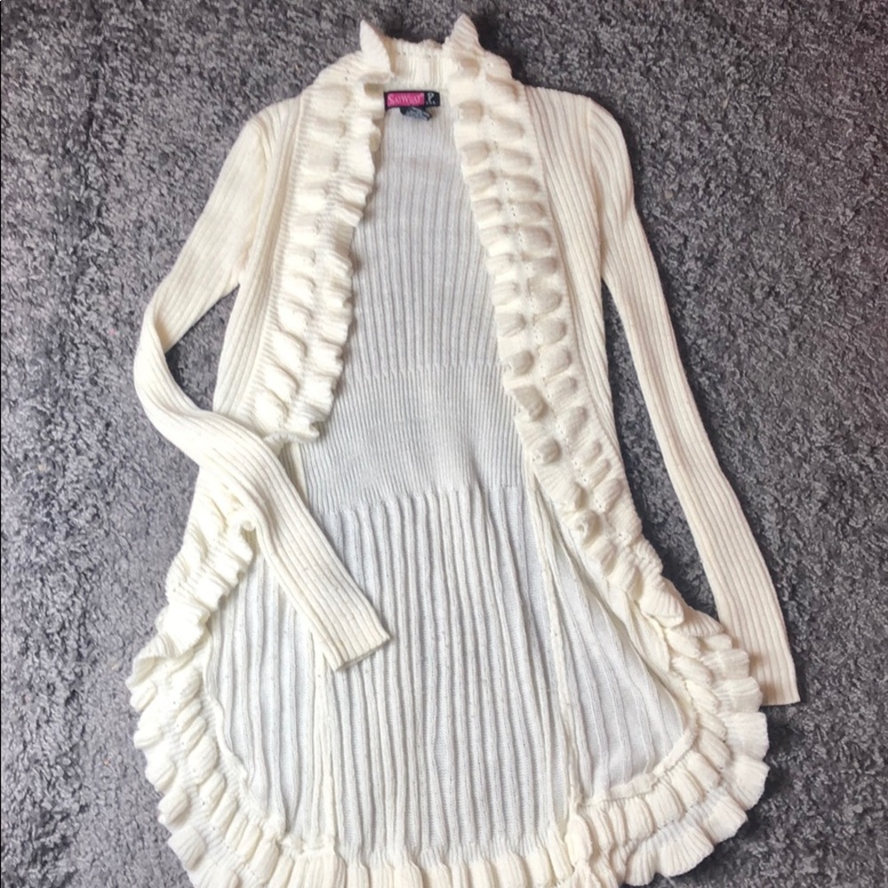 White frilly cardigan